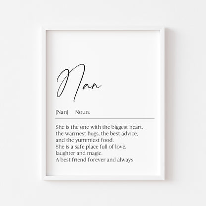 Nana, Nan, Nanny, Grandma Definition Print Sentimental Grandparent Gift, Unframed Wall Art