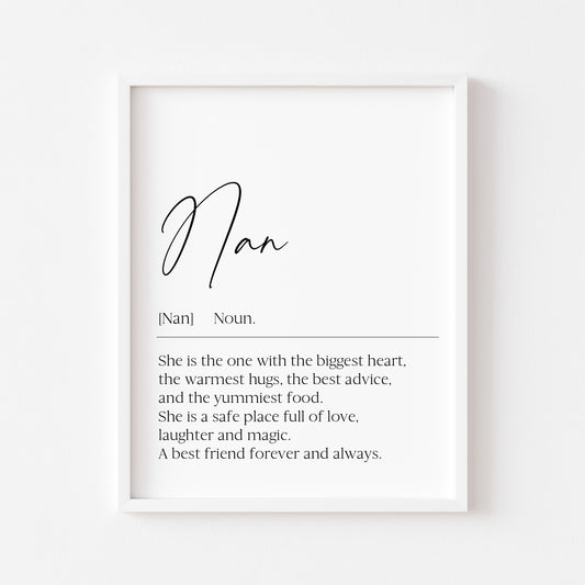 Nana, Nan, Nanny, Grandma Definition Print Sentimental Grandparent Gift, Unframed Wall Art