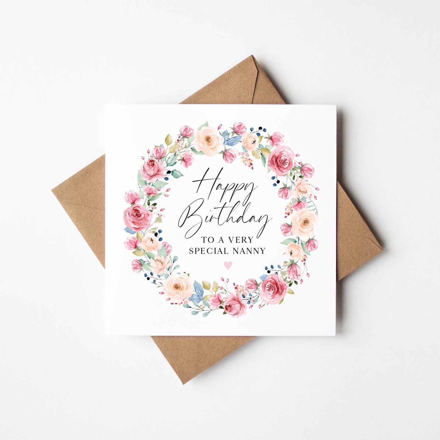 Birthday Card, Floral pink blue Bday Card for friends, sister, grandma, nan with envelope