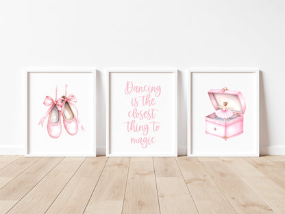 Ballet prints, set of girls pink ballet dancing dancer unframed wall art posters