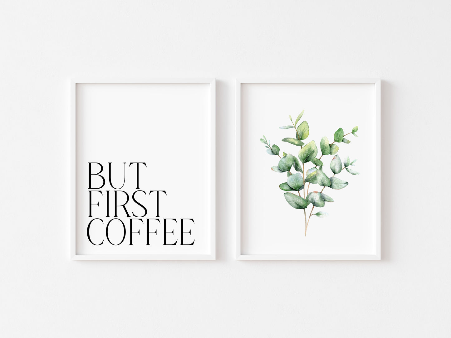 Set of 2 coffee prints, but first coffee watercolour botanical plant stem kitchen bedroom office unframed wall art poster prints coffee art