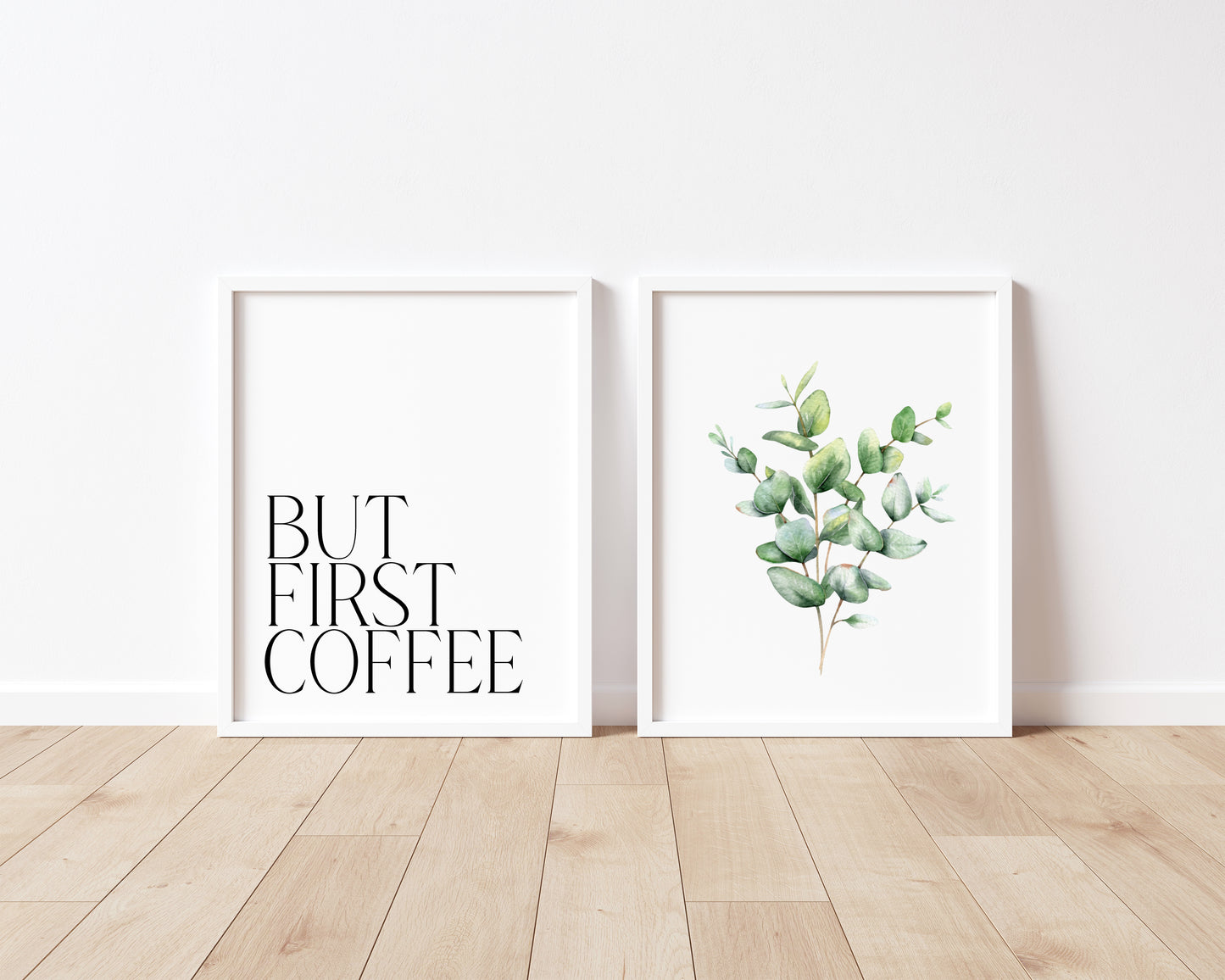 Set of 2 coffee prints, but first coffee watercolour botanical plant stem kitchen bedroom office unframed wall art poster prints coffee art