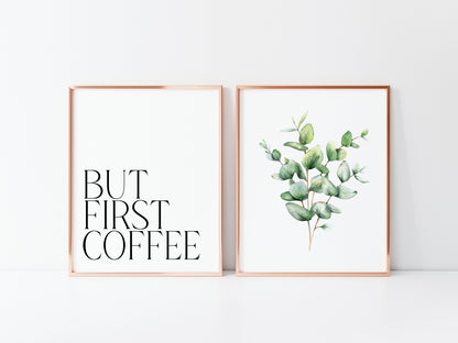 Set of 2 coffee prints, but first coffee watercolour botanical plant stem kitchen bedroom office unframed wall art poster prints coffee art