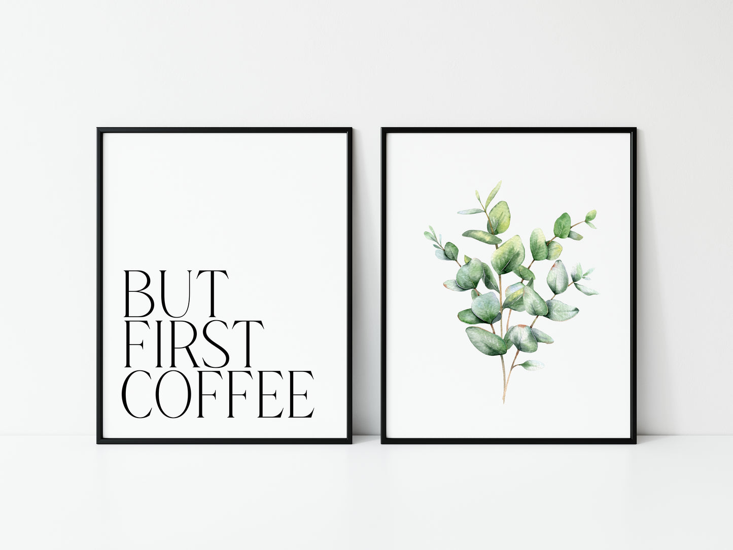 Set of 2 coffee prints, but first coffee watercolour botanical plant stem kitchen bedroom office unframed wall art poster prints coffee art