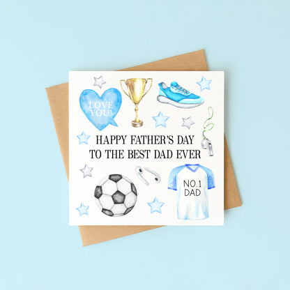 Father's day card dads watercolour sports blue black & white card with Kraft brown envelope
