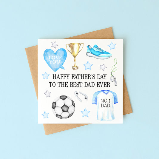 Father's day card dads watercolour sports blue black & white card with Kraft brown envelope