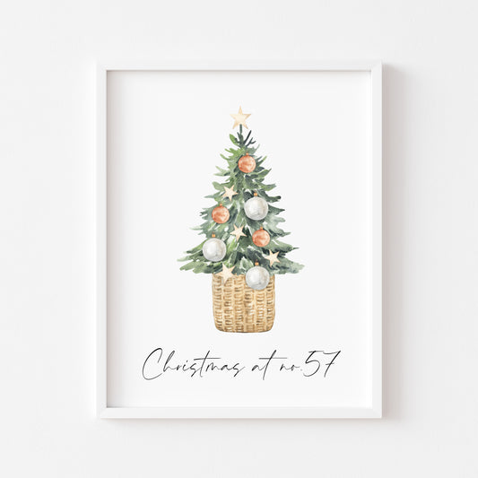 Christmas print, Christmas tree, Christmas at no. Christmas at or with your family name seasonal  unframed wall art poster print