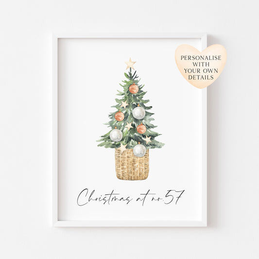 Christmas print, Christmas tree, Christmas at no. Christmas at or with your family name seasonal unframed wall art poster print