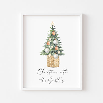 Christmas print, Christmas tree, Christmas at no. Christmas at or with your family name seasonal  unframed wall art poster print