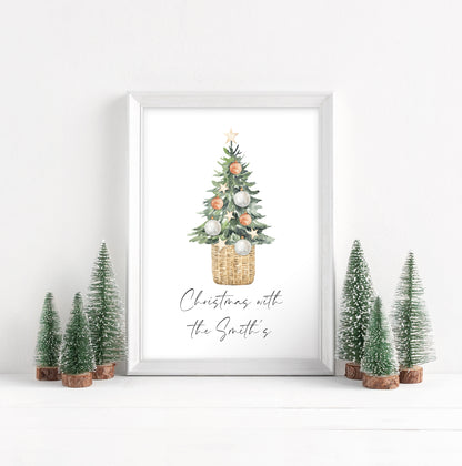 Christmas print, Christmas tree, Christmas at no. Christmas at or with your family name seasonal  unframed wall art poster print