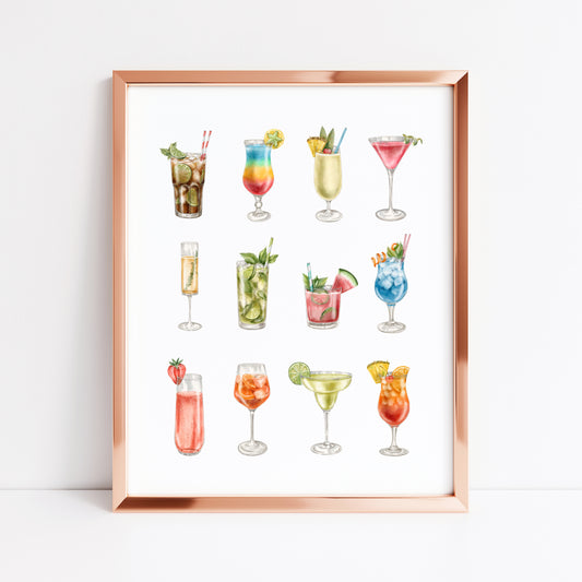 Cocktail print bar alcohol cocktails drinks watercolour illustrations unframed wall art poster print