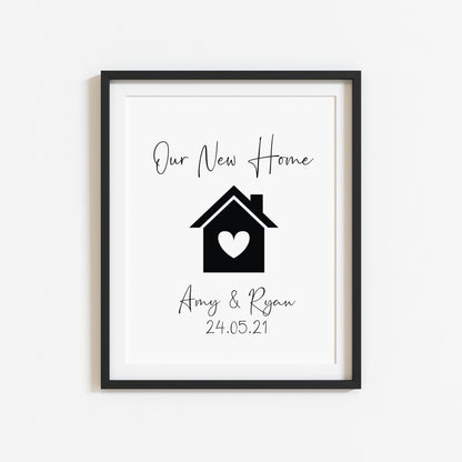 Our First / New home, house heart print, personalised with names and or dates couples wall art new home gift unframed poster print