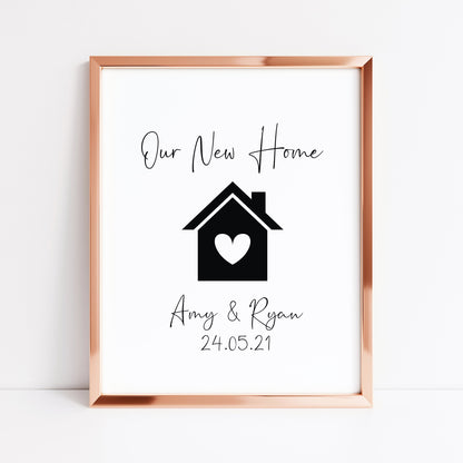 Our First / New home, house heart print, personalised with names and or dates couples wall art new home gift unframed poster print