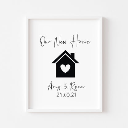 Our First / New home, house heart print, personalised with names and or dates couples wall art new home gift unframed poster print