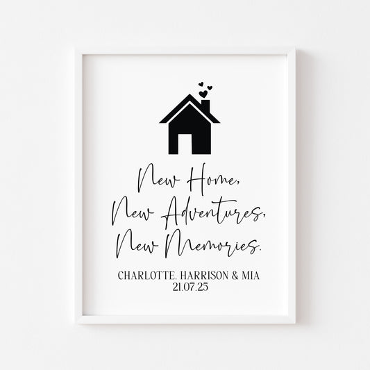 Personalised Couples Family New Home Print Adventures & Memories unframed wall art poster