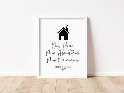 Personalised Couples Family New Home Print Adventures & Memories unframed wall art poster