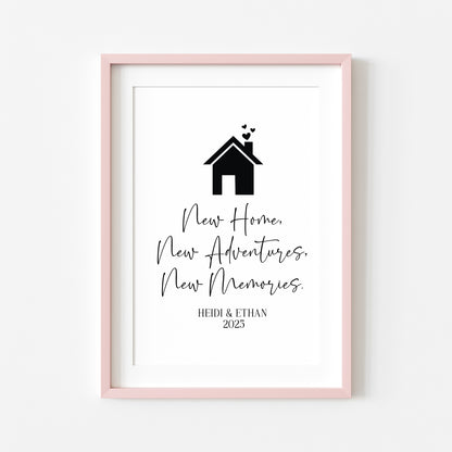 Personalised Couples Family New Home Print Adventures & Memories unframed wall art poster