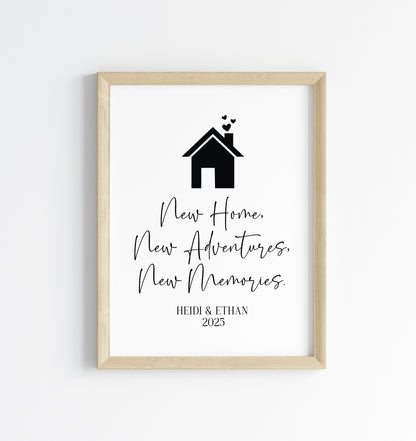 Personalised Couples Family New Home Print Adventures & Memories unframed wall art poster
