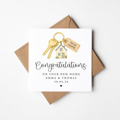Personalised New home card, congratulations couples new house keys with Envelope