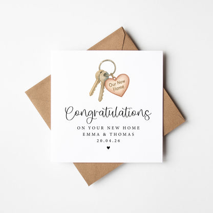 Personalised New home card, congratulations couples new house key with Envelope