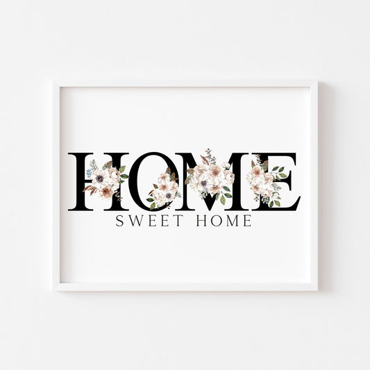Home sweet home black initials floral magnolia home hallway landscape unframed wall art poster print