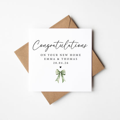 Congratulations Card Green Bow Card, Personalised New Home, Job, Passing exams, engagement (with envelope)