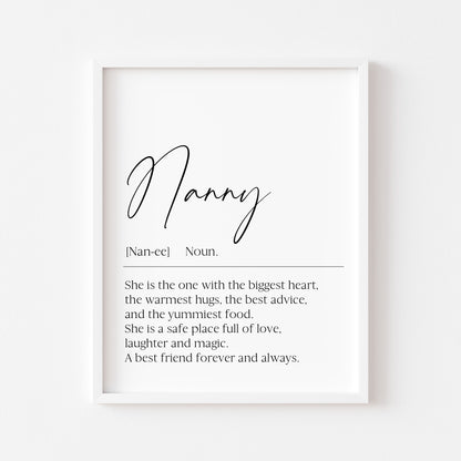 Nana, Nan, Nanny, Grandma Definition Print Sentimental Grandparent Gift, Unframed Wall Art