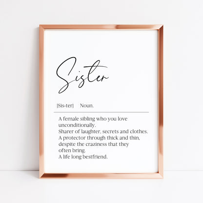 Sister definition, sister bestie definition birthday gift unframed wall art poster print, gifts for sisters, best sisters, sisters birthday