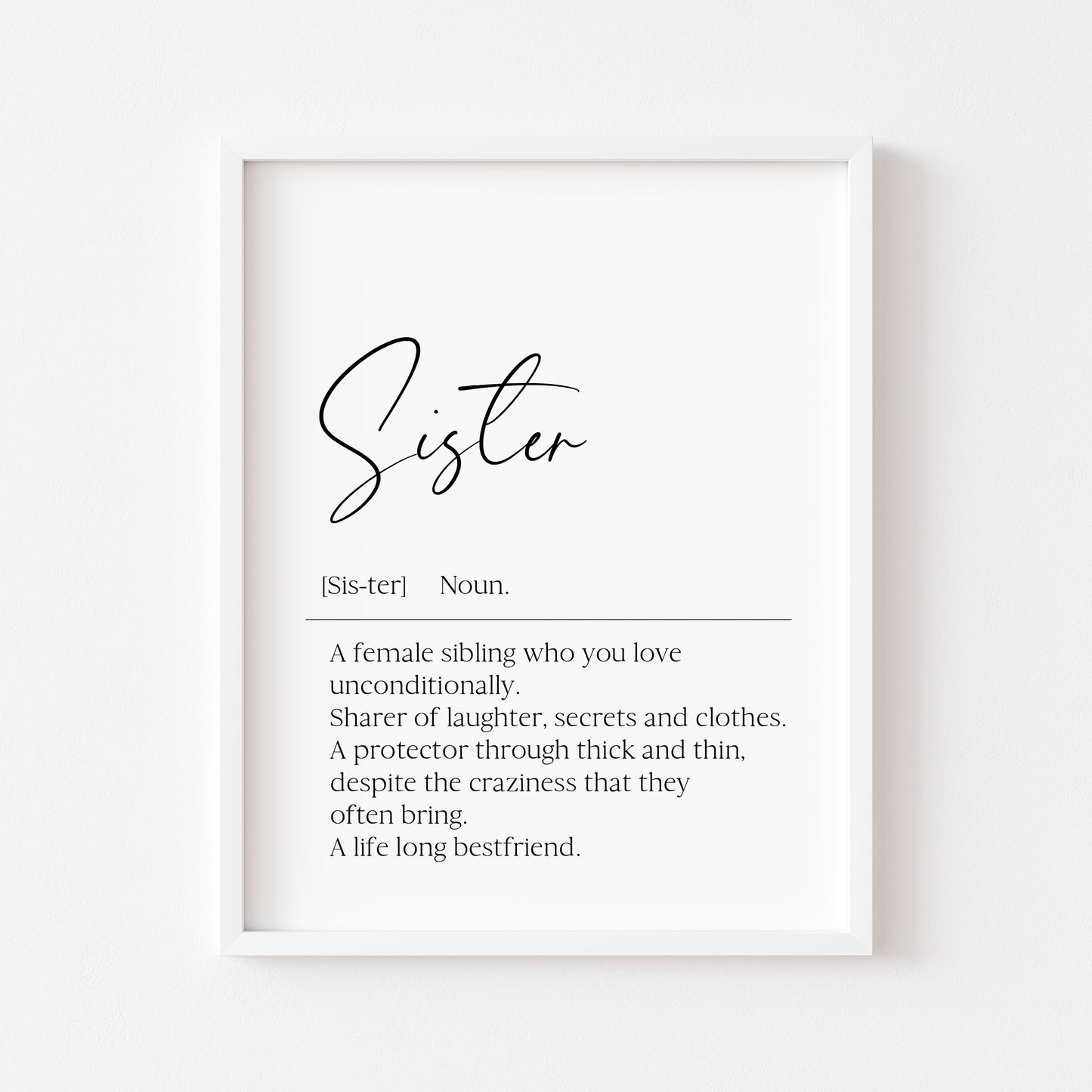 Sister definition, sister bestie definition birthday gift unframed wall art poster print, gifts for sisters, best sisters, sisters birthday