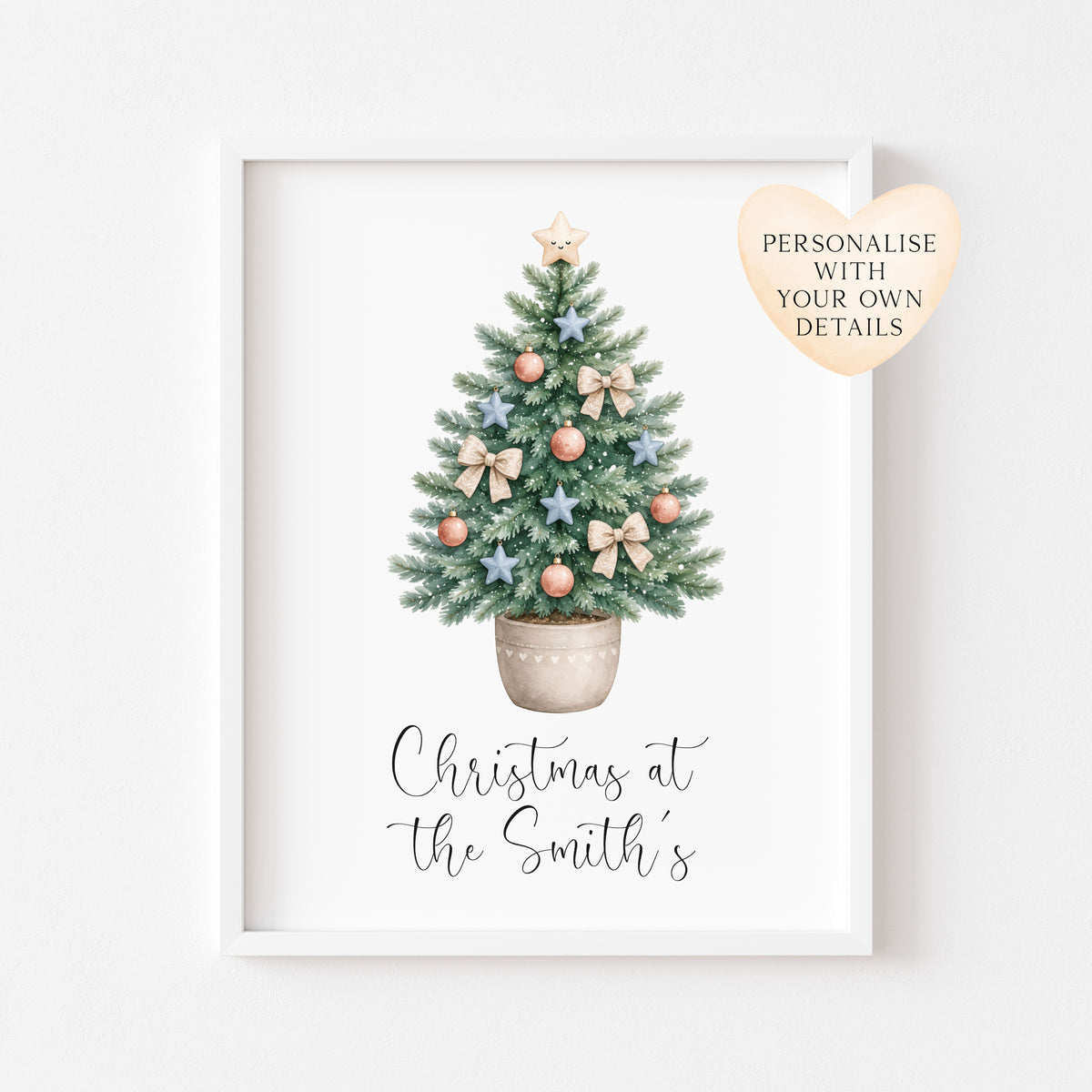 Personalised Christmas Tree Print Family Name Holiday Decor (unframed)