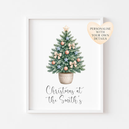 Personalised Christmas Tree Print Family Name Holiday Decor (unframed)