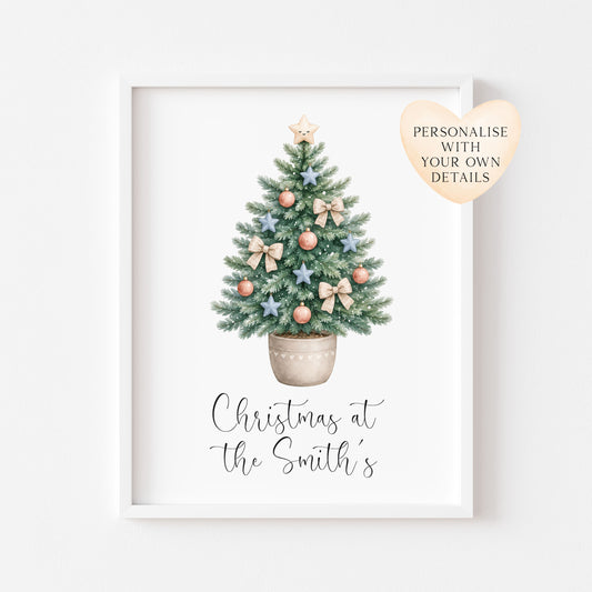 Personalised Christmas Tree Print Family Name Holiday Decor (unframed)