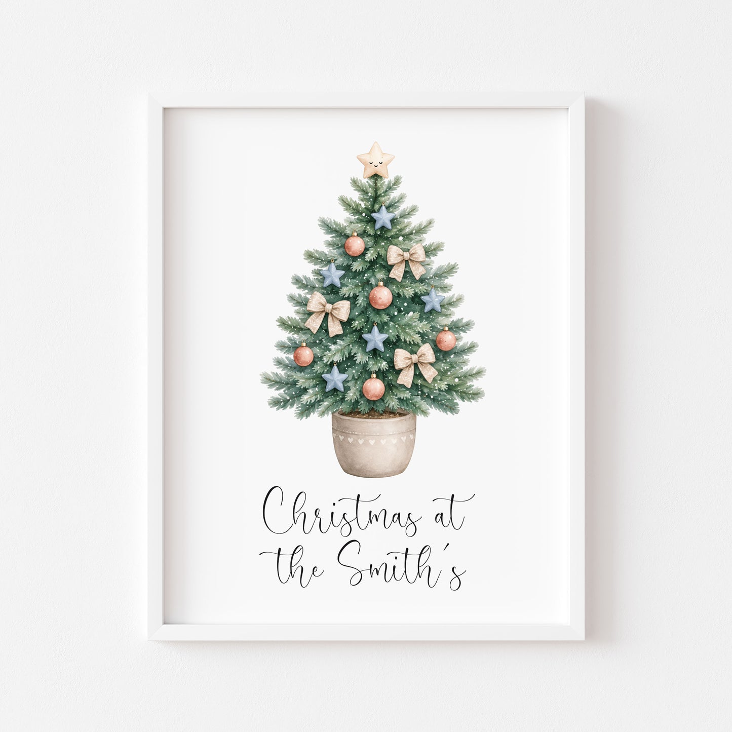 Personalised Christmas Tree Print Family Name Holiday Decor (unframed)