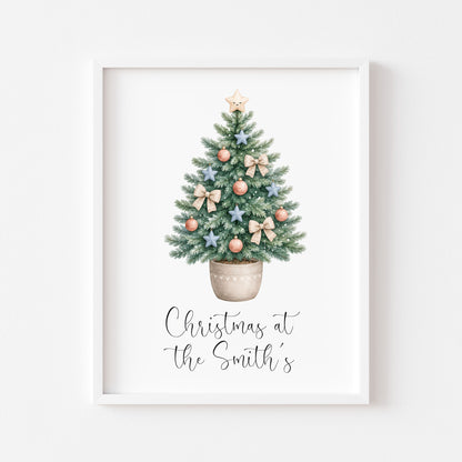 Personalised Christmas Tree Print Family Name Holiday Decor (unframed)