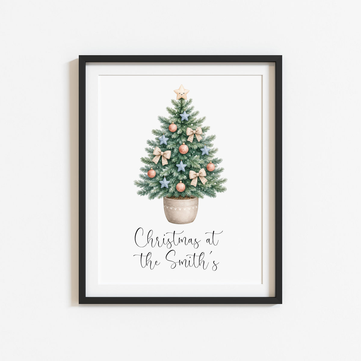 Personalised Christmas Tree Print Family Name Holiday Decor (unframed)