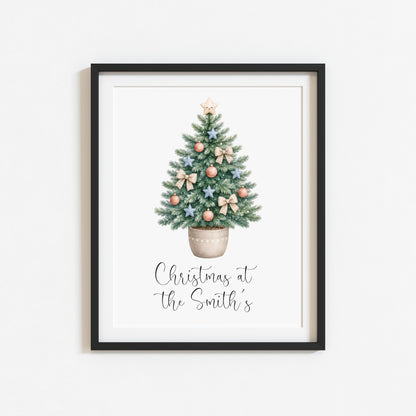 Personalised Christmas Tree Print Family Name Holiday Decor (unframed)