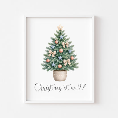 Personalised Christmas Tree Print Family Name Holiday Decor (unframed)