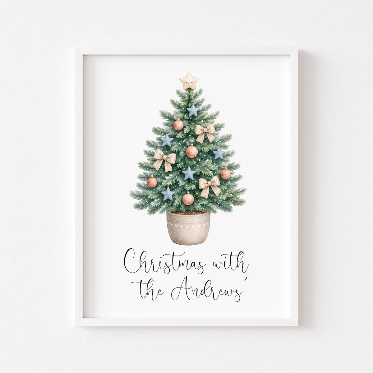 Personalised Christmas Tree Print Family Name Holiday Decor (unframed)