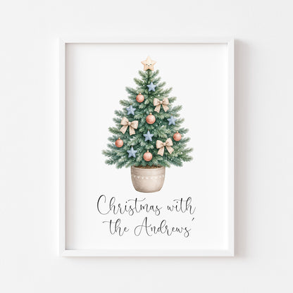 Personalised Christmas Tree Print Family Name Holiday Decor (unframed)
