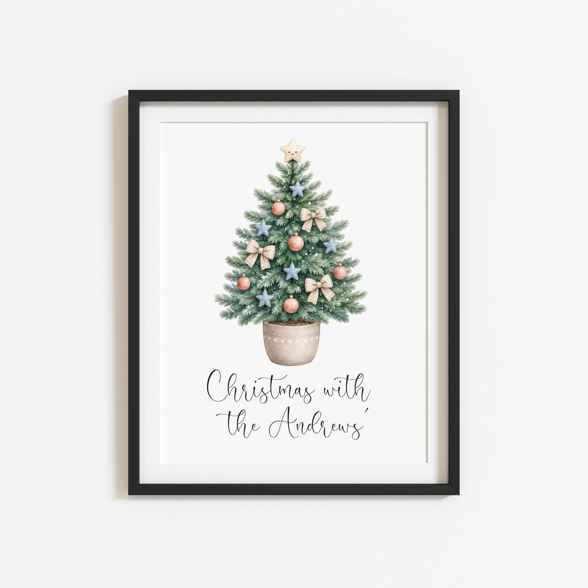 Personalised Christmas Tree Print Family Name Holiday Decor (unframed)