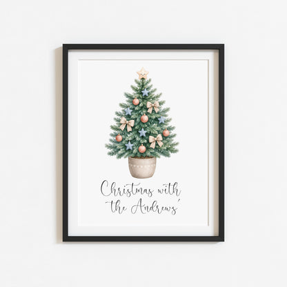 Personalised Christmas Tree Print Family Name Holiday Decor (unframed)