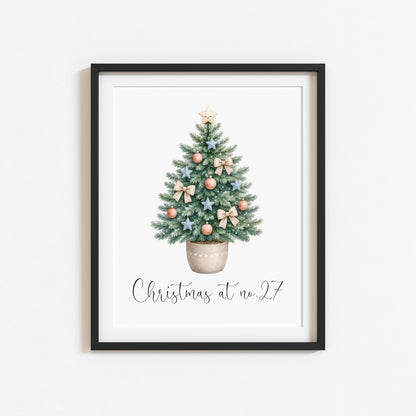 Personalised Christmas Tree Print Family Name Holiday Decor (unframed)