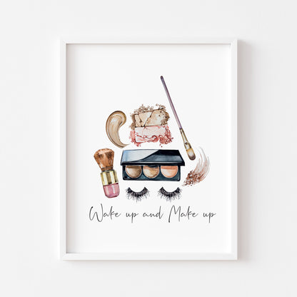 Wake up and make up watercolour eyelashes make up illustration fashion bedroom unframed wall art poster print
