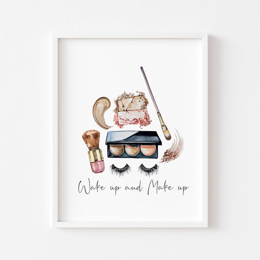 Wake up and make up watercolour eyelashes make up illustration fashion bedroom unframed wall art poster print