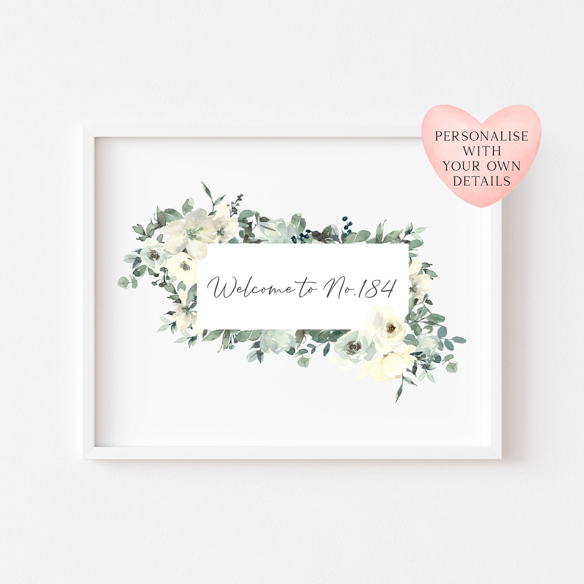 Welcome to no. house number personalised green and yellow watercolour unframed wall art poster print