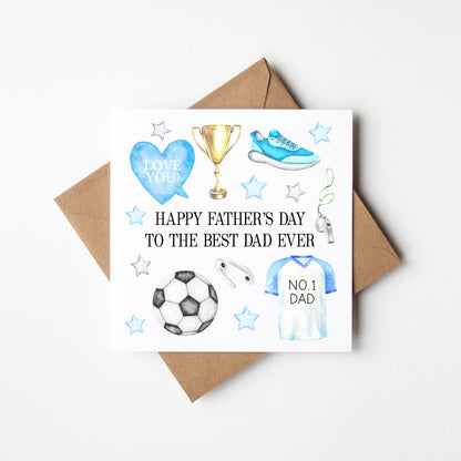 Father's day card dads watercolour sports blue black & white card with Kraft brown envelope