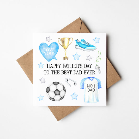 Father's day card dads watercolour sports blue black & white card with Kraft brown envelope