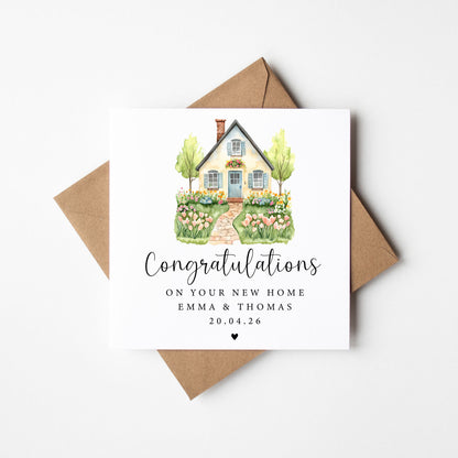 New First home card, congratulations on your first home floral cottage personalised card with envelope