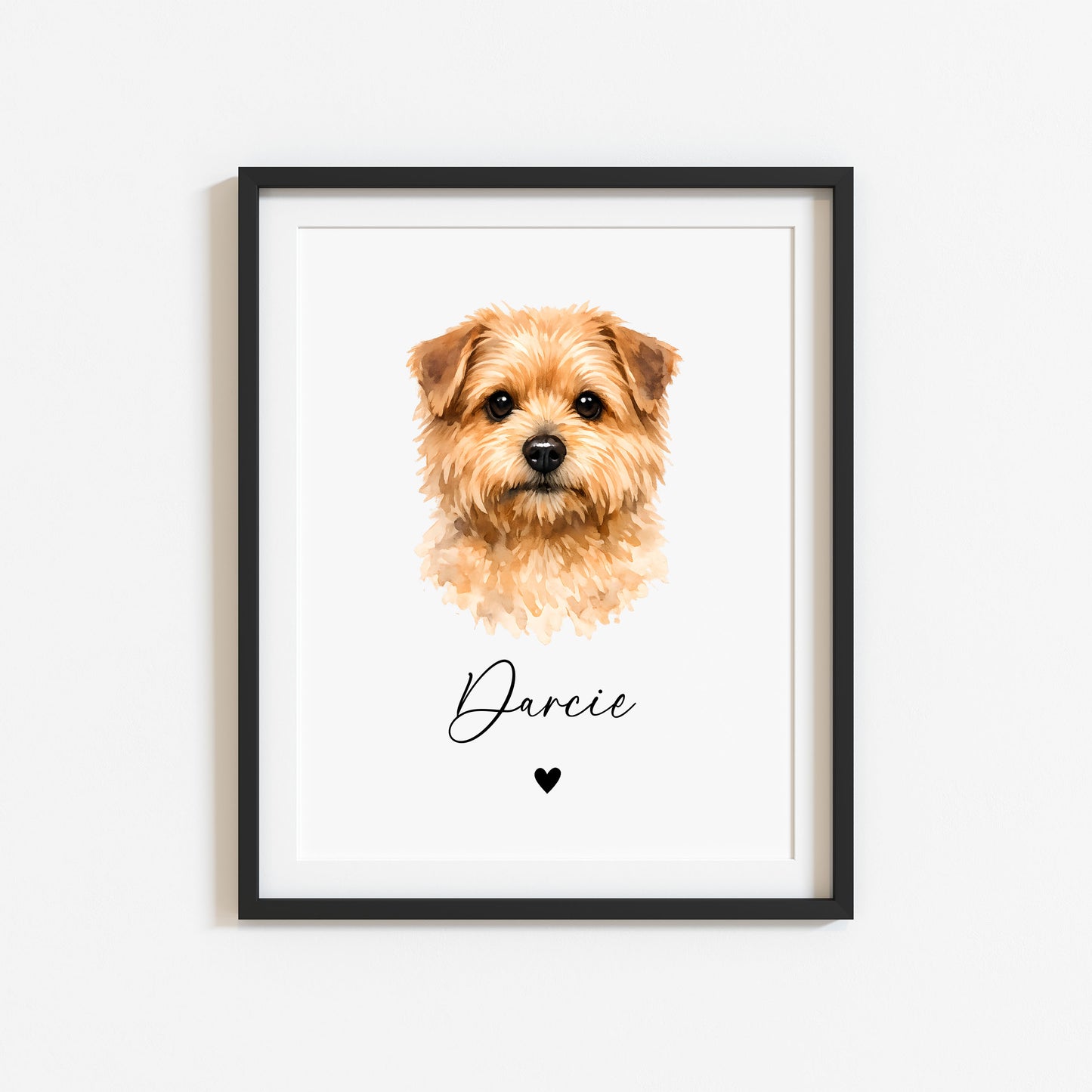 Personalised Norfolk Terrier Dog Print Custom Name Pet portrait watercolour unframed wall art