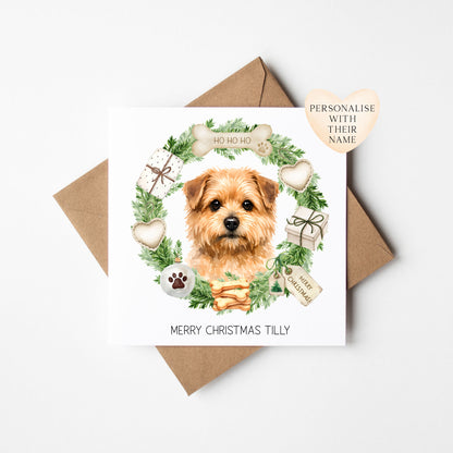 Personalised Dog Christmas card, Norfolk Terrier custom pet name xmas card